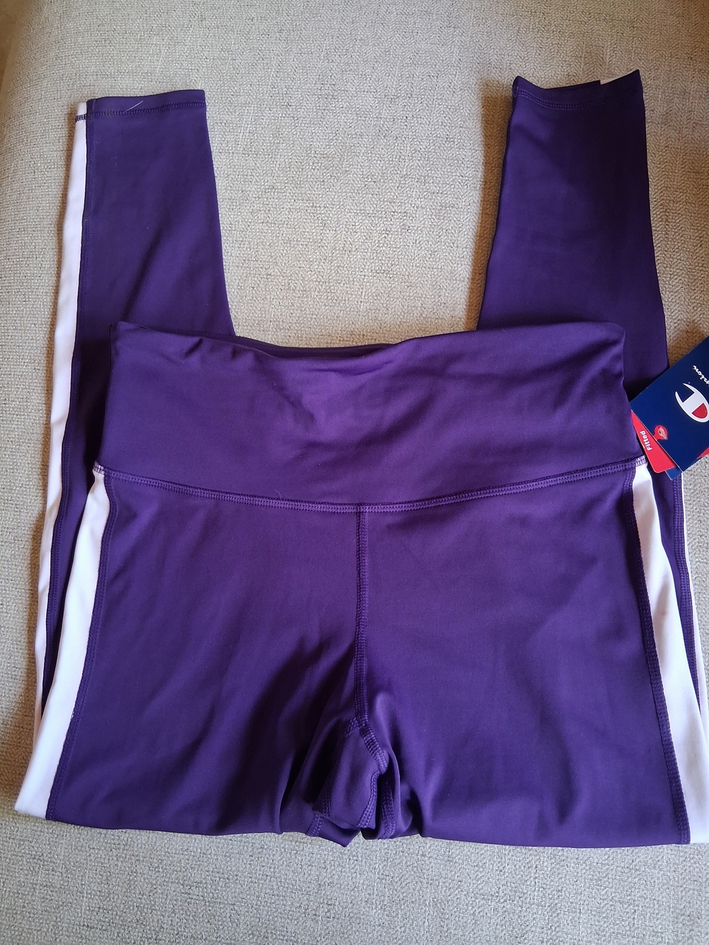 Champion Purple Athletic Leggings with White Side Panels